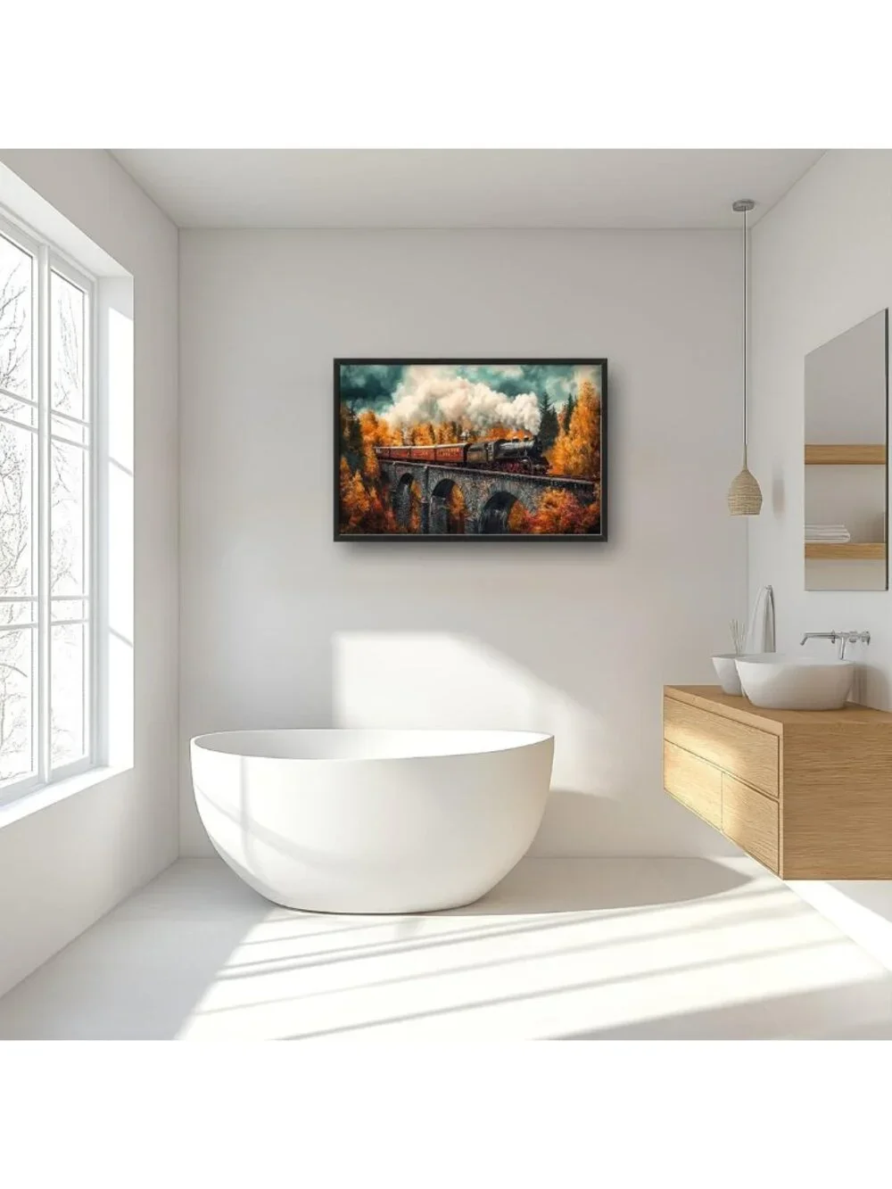 Autumn Train Wall Art - Large Framed Canvas Prints for Living Room & Office